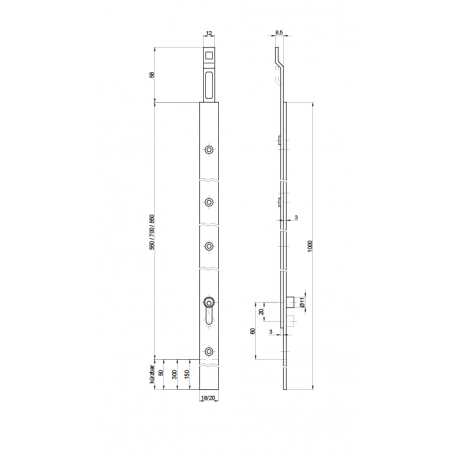 Rallonge MSL 1863 pour serrures Tribloc