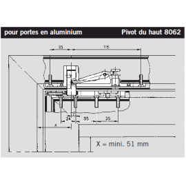 Pivot du haut réglable Dorma 8062/8067 (partie inf)